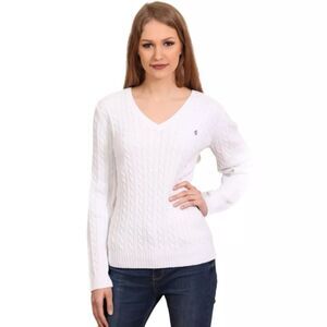 Ralph Lauren V-Neck Cable Knit Navy Edge Preppy Tennis Sweater Size XL